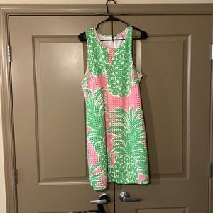 Lilly Pulitzer Perla Pink Pout Flamenco Laser Cut Scuba Ponte Shift Dress XL